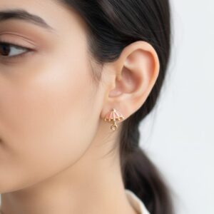 sweet raindrop enamel umbrella & heart stud earrings