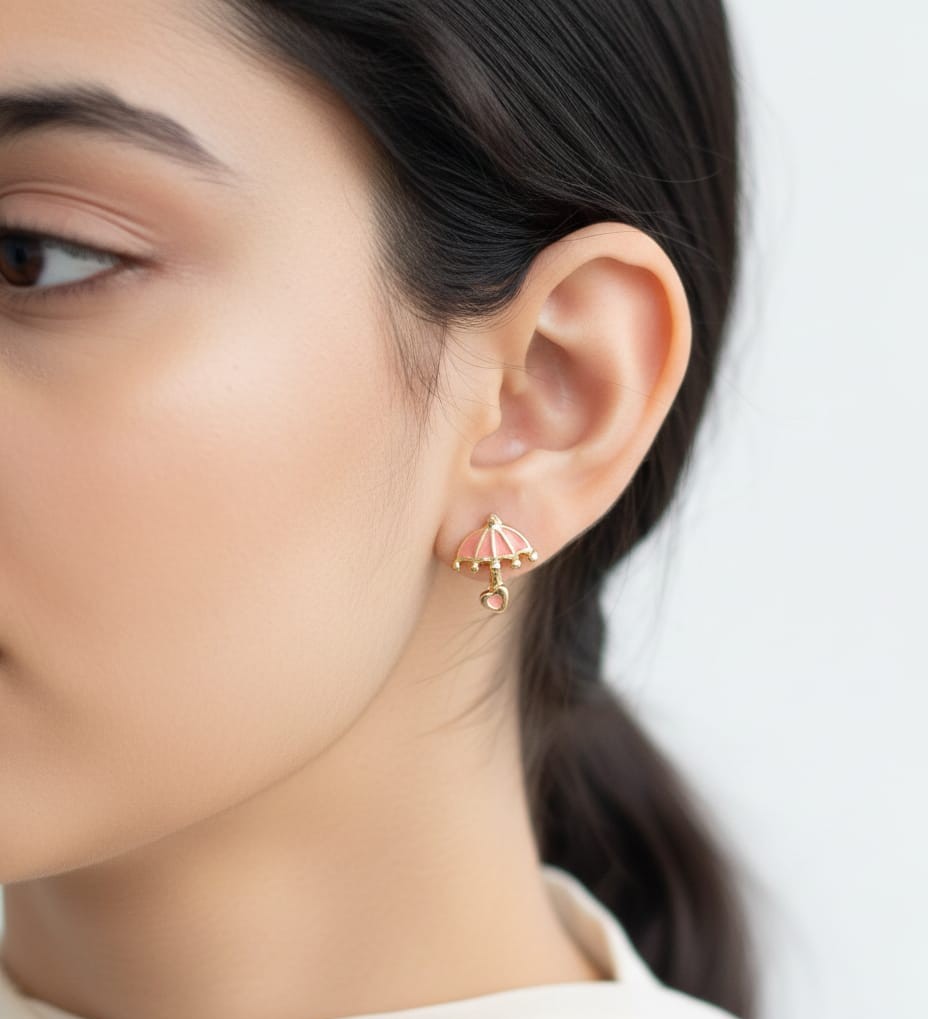 sweet raindrop enamel umbrella & heart stud earrings
