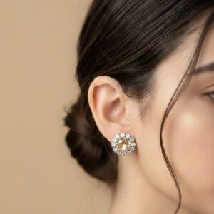 champagne radiance crystal halo stud earrings
