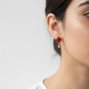 Ruby Glow Oval Red Stone Gold Drop Earrings