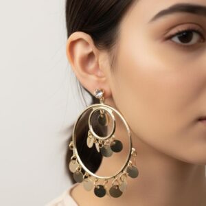 Golden Eclipse Coin Hoop Statement Earrings