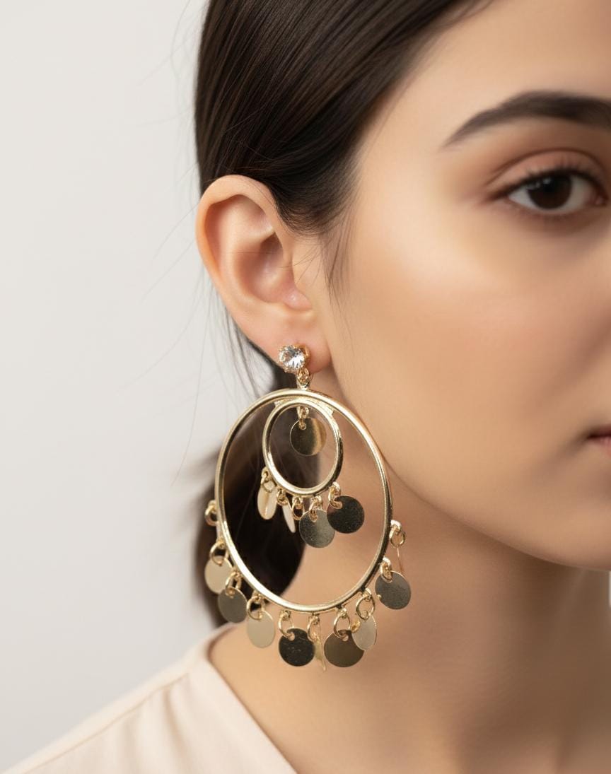 Golden Eclipse Coin Hoop Statement Earrings