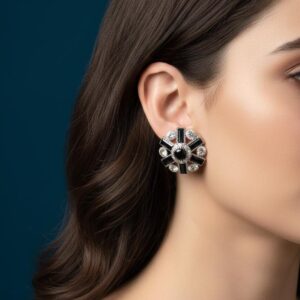 Midnight Bloom Black Crystal Stud Earrings