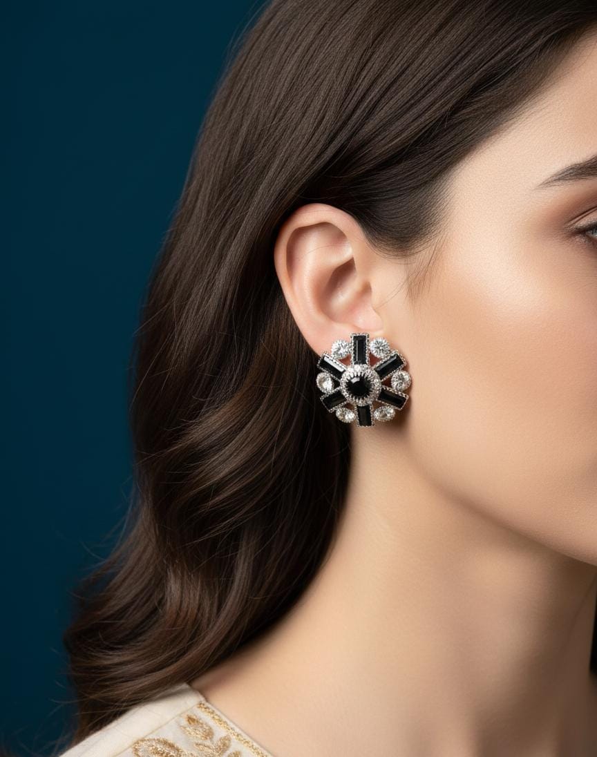 Midnight Bloom Black Crystal Stud Earrings