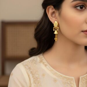 Heritage Gold Textured Tassel Drop Earrings