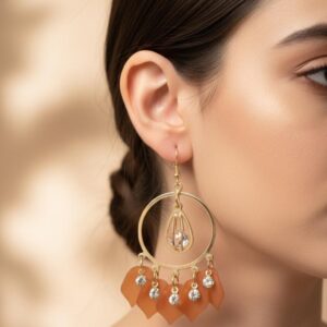 Amber Petal Gold Hoop Drop Earrings