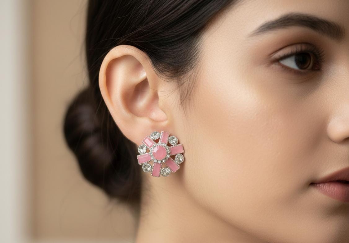 Blush Bloom Pink Crystal Stud Earrings