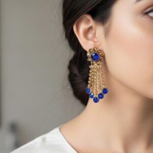 Royal Sapphire Blue Gold Tassel Earrings