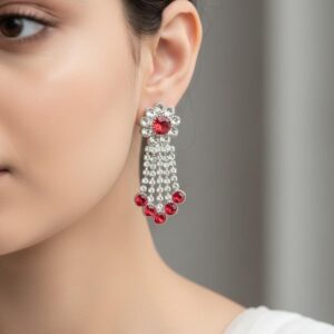 Crimson Sparkle Crystal Tassel Drop Earrings
