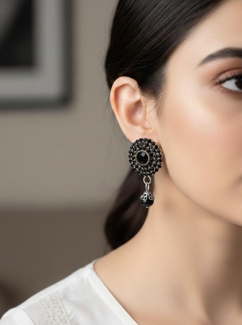 Midnight Noir Black Crystal Drop Earrings