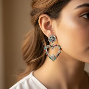 Rainbow Heart Crystal Drop Earrings