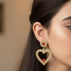 Golden Romance Heart Crystal Drop Earrings