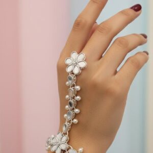moonlit petals: mirror work & pearl silver hand harness