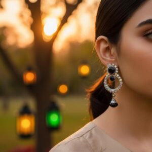 Midnight Glow Black Crystal Circle Drop Earrings