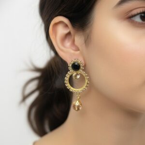 Golden Noir Crystal Circle Drop Earrings