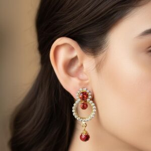 Crimson Halo Crystal Circle Drop Earrings
