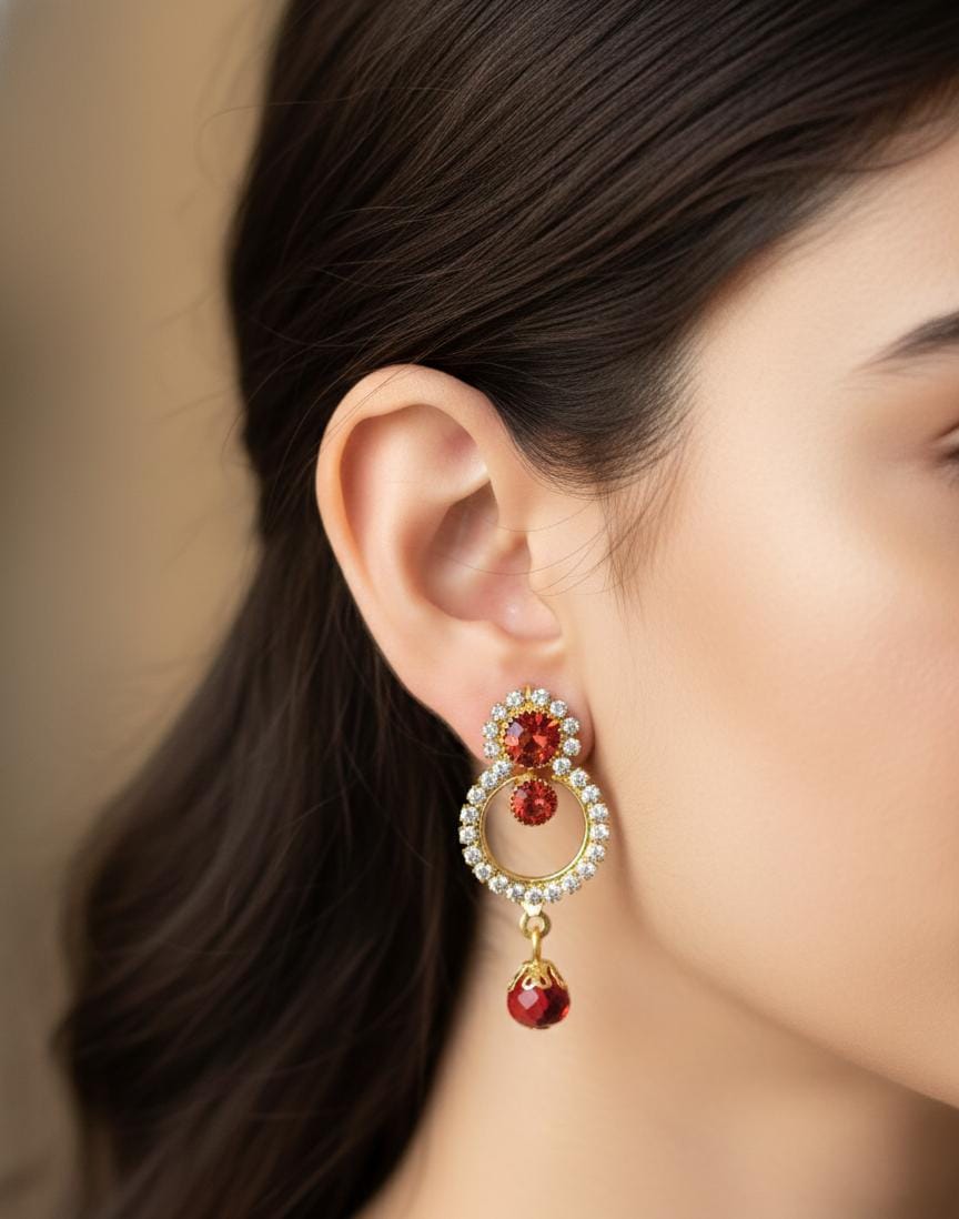 Crimson Halo Crystal Circle Drop Earrings