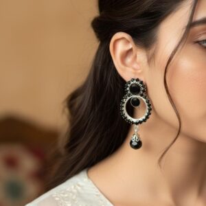 Onyx Elegance Crystal Circle Drop Earrings