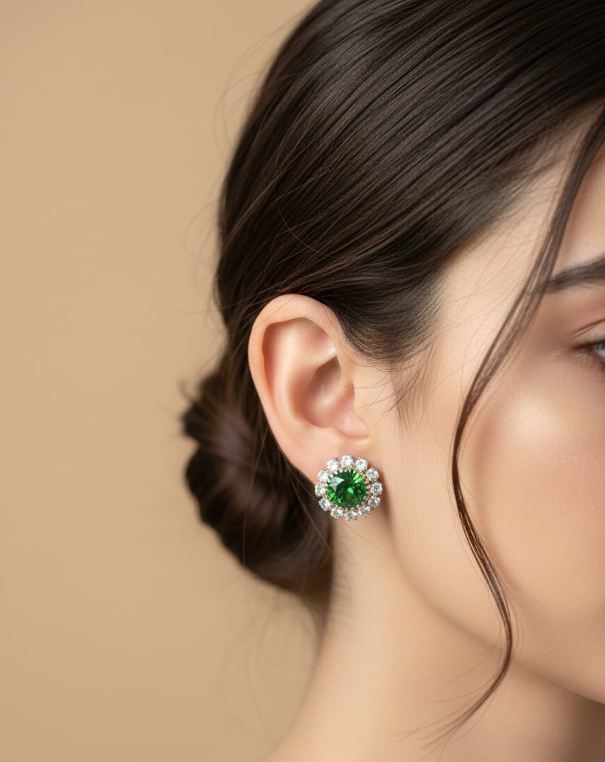 emerald empress crystal halo stud earrings