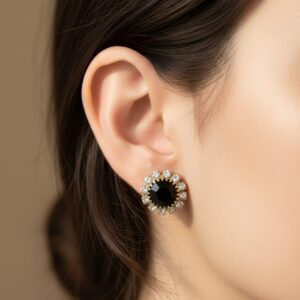 midnight onyx crystal halo stud earrings