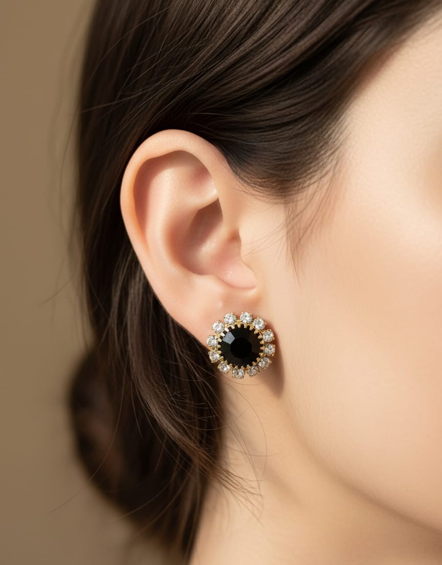 midnight onyx crystal halo stud earrings