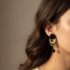 Midnight Rose Black & Gold Drop Earrings