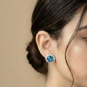 royal azure crystal halo stud earrings
