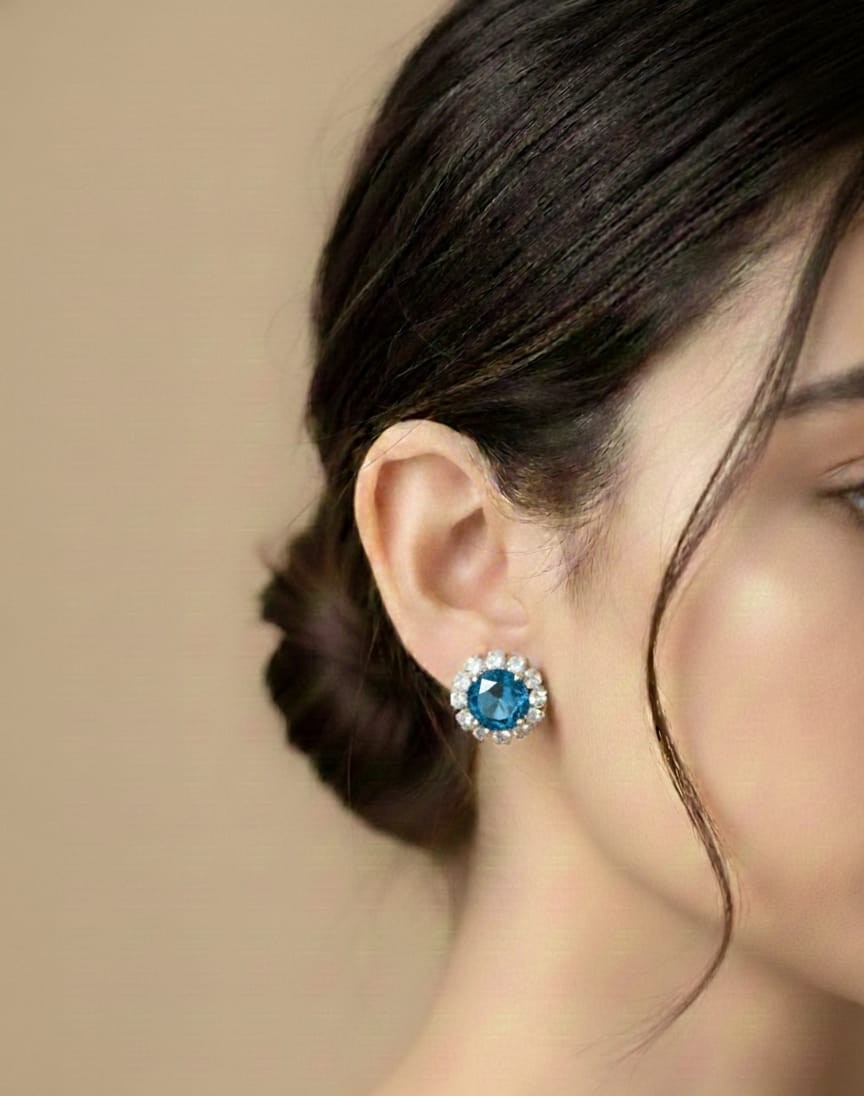 royal azure crystal halo stud earrings