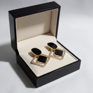 midnight onyx geometric halo drop earrings