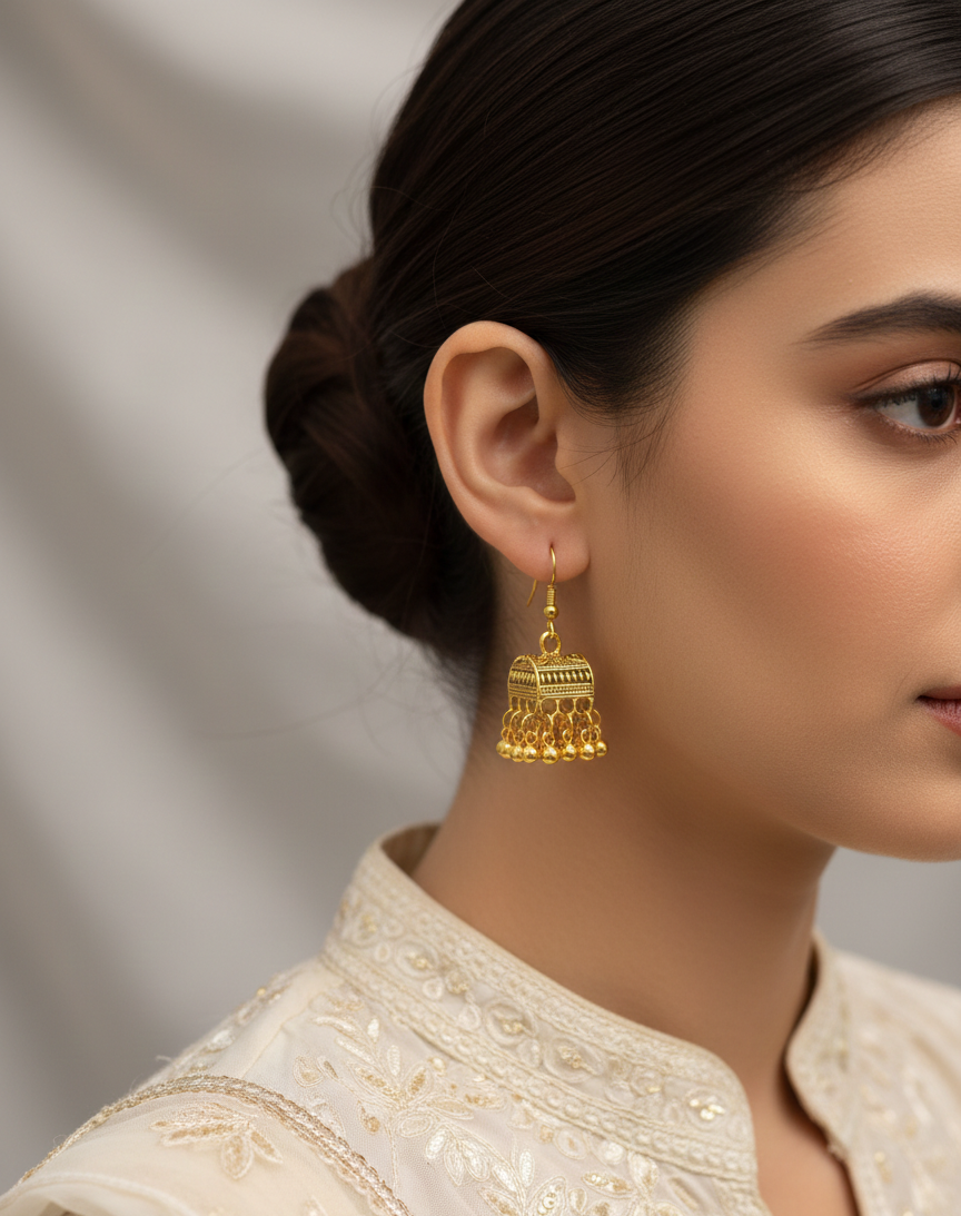 The "Gilded Cage" Traditional Jhumkas