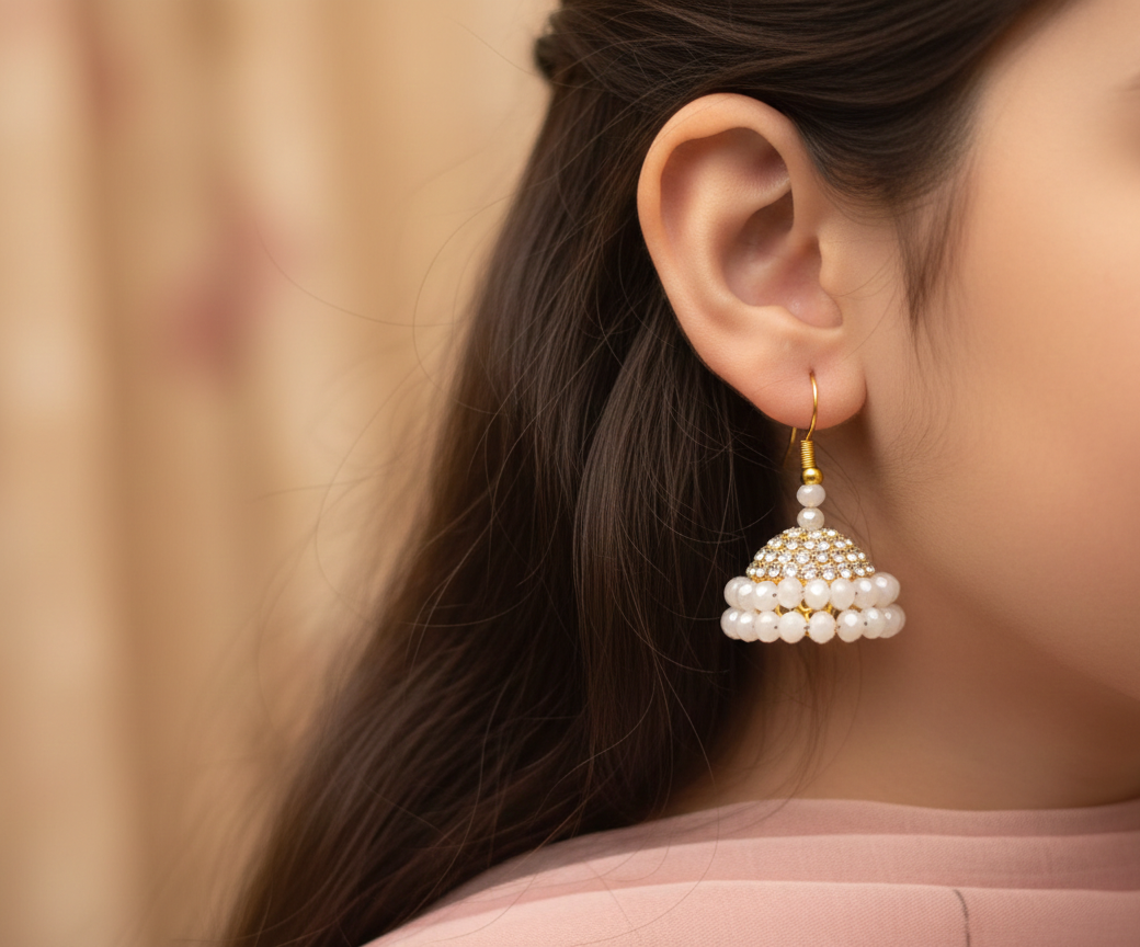 The "Luminous Dew" Pavé Pearl Jhumkas