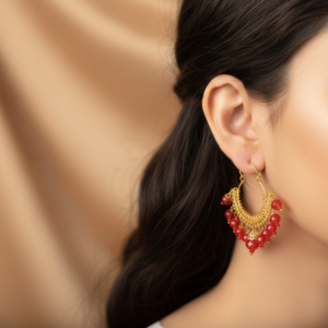 The "Crimson Cascade" Beaded Chandbali Hoops