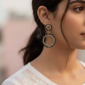 Black Gold Circle Drop Earrings