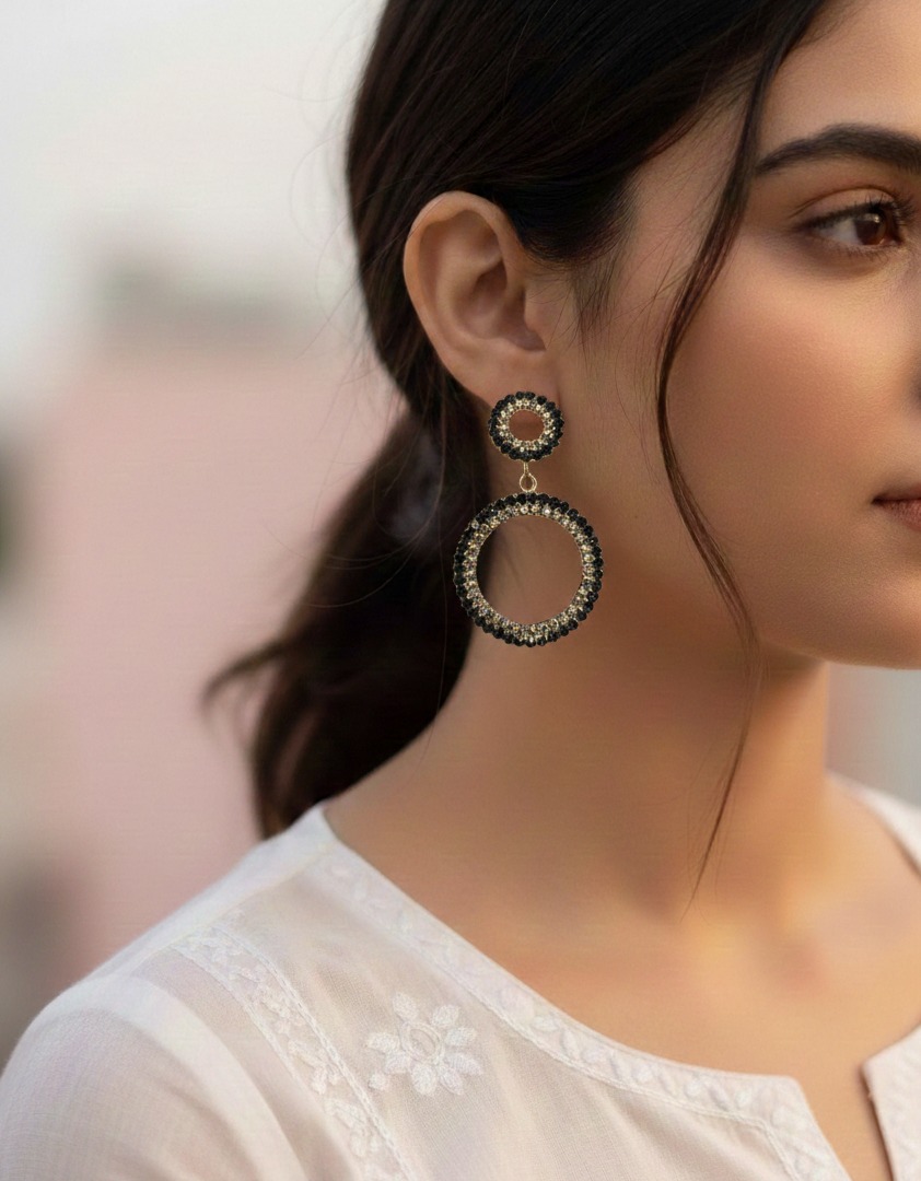 Black Gold Circle Drop Earrings