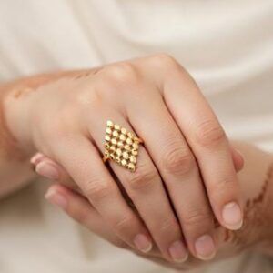 Gold Pearl Diamond Cluster Ring