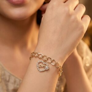Gold Circle Love Heart Bracelet