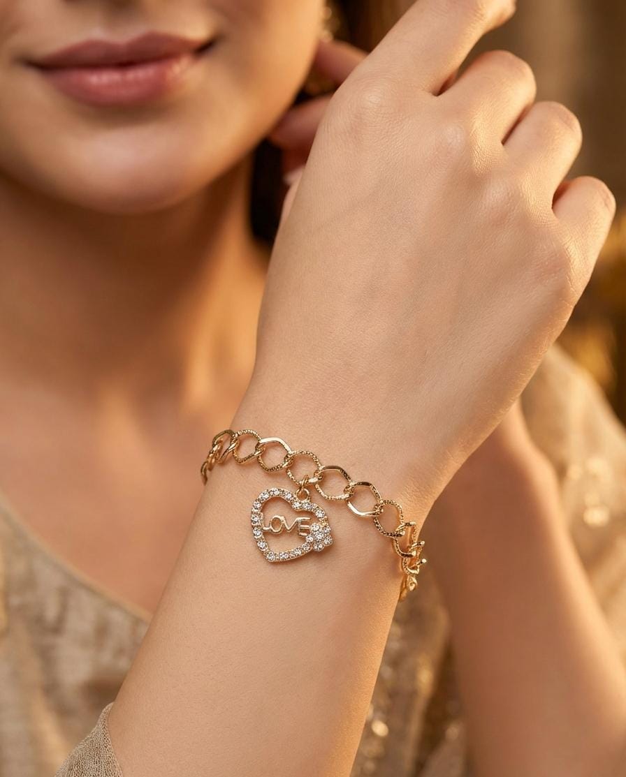Gold Circle Love Heart Bracelet