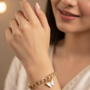 The "Gilded Pearl" Butterfly Charm Bracelet