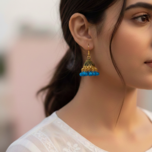 The "Azure Meadow" Beaded Jhumkas