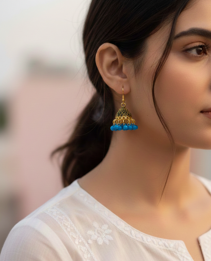 The "Azure Meadow" Beaded Jhumkas