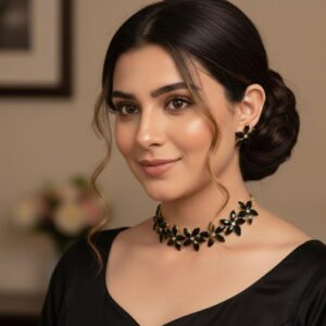 Black Flower Jewelry Set