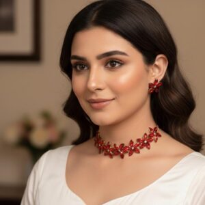 Red Crystal Flower Jewelry Set