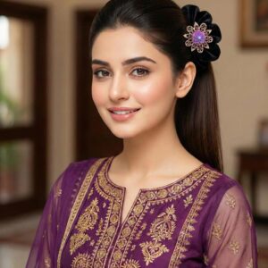 Elegant Velvet Floral Ponytail Holder Hair Accessory for Women