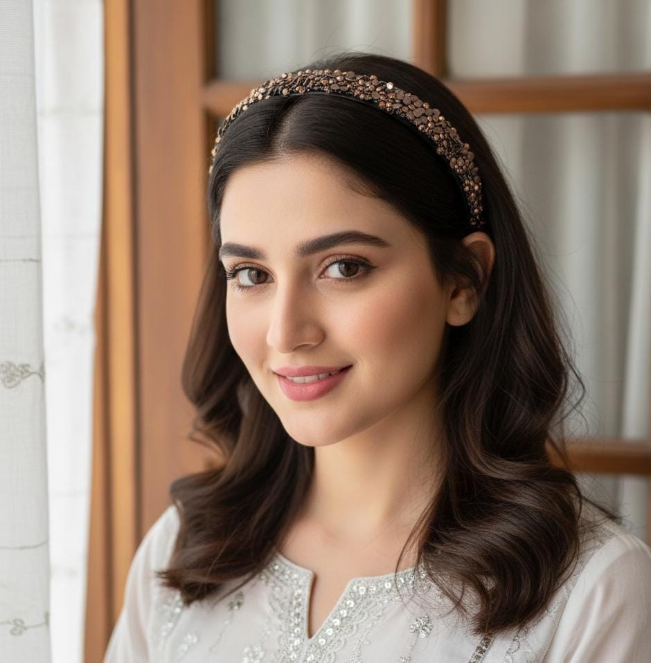 Luxury Beaded Black Hair Catcher Headband for Women