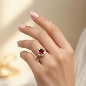 Gold Ruby Flower Ring