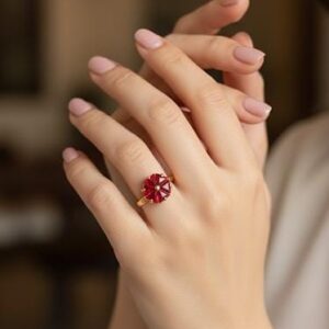 Gold Ruby Cluster Ring