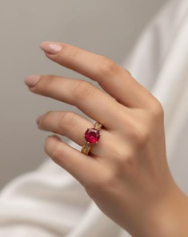Gold Ruby Twin Stone Ring