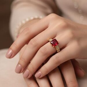 Gold Ruby Cushion Cut Ring