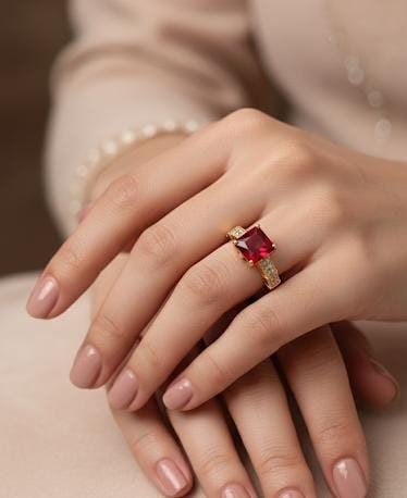 Gold Ruby Cushion Cut Ring
