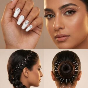 Medium Silver Sticker Beads – Self-Adhesive Decorative Gems for Nails, Hair & Face